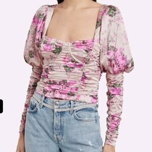 For Love And Lemons Palais Floral Long sleeve Croptop In Girls
